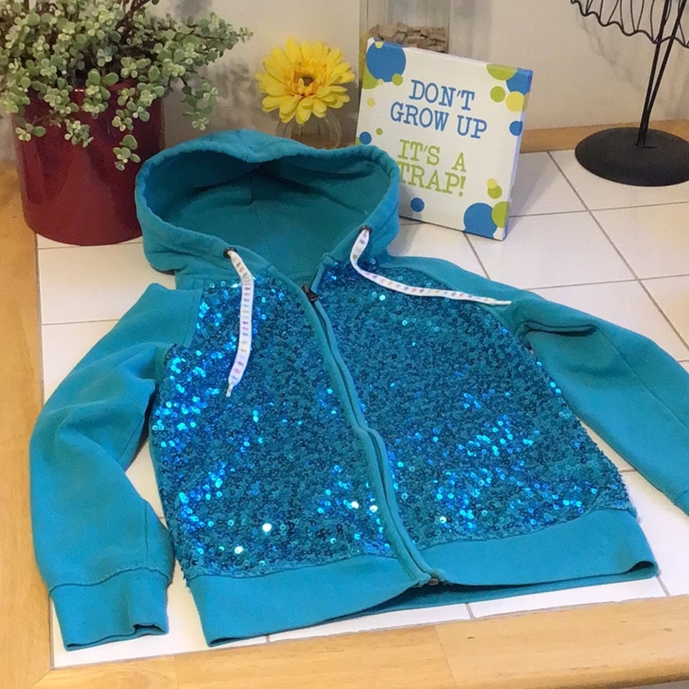 ‘Cherokee’ Aqua Hoodie w/Sequin Front